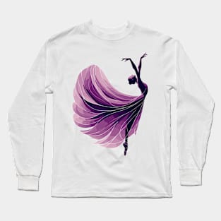 Beautiful ballerina in an elegant purple dress dancing. Vector illustration, tiptoe pose, ballet performer Long Sleeve T-Shirt